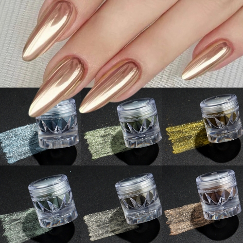 6colors/set Nail Glitter Powder Set Mirror Effect Holographic Gold Silver Chrome Dust DIY Nail Art Decoration