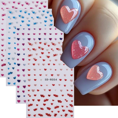 1Pcs 5D Valentine's Day Embossed Glitter Love Heart Nail Art Stickers Nail Decoration DIY Gifts Nail Sticker