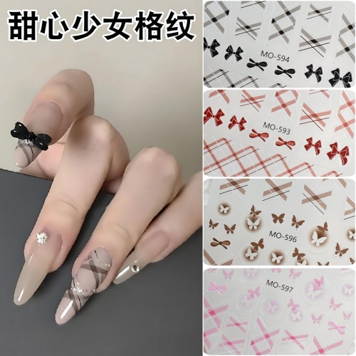 1Pcs Black White Pink Butterfly Nail Art Stickers 3D Floral Charm Adhesive Sliders Geometric Lines Decals Manicure Sticker