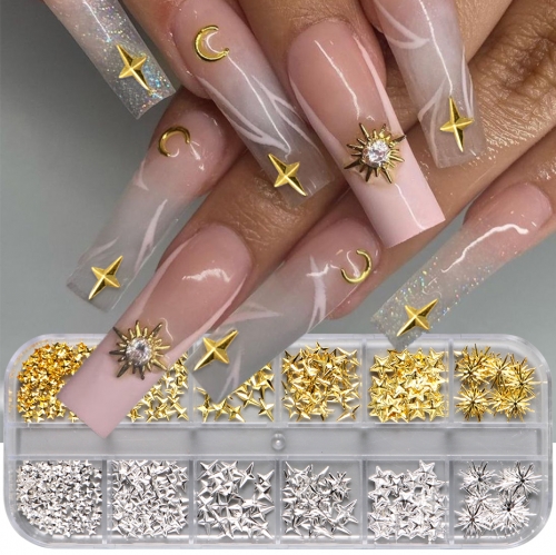 1box Gold Silver Stars Nail Charm 3D Metal Rivet Star Nail Art Decoration Y2K Punk Style Manicure Accessories Nail Supplies