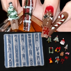 1pcs Christmas Silicone Nail Mold Santa Gingerbread Christmas Trees Nail Design DIY Manicure Template Tool for Nail Surface Decor
