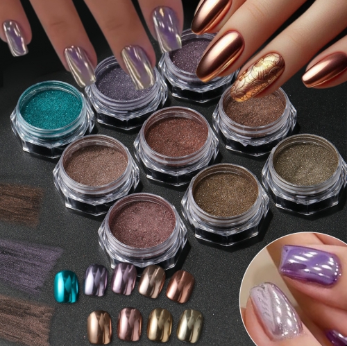 9colors/set Chrome Nail Powder Y2K Magic Mirror Metallic Rubbing Powder Glitter Pigment Copper Gold Makeup Nail Art Decoration Manicure