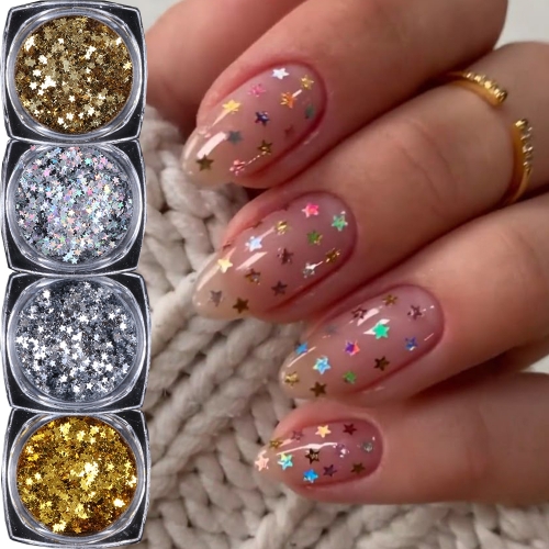 4colors/set Laser Silver Gold Star Nail Sequins Holographic Mini Pentagram Flakes Slices Spangles Manicure Decoration Accessories