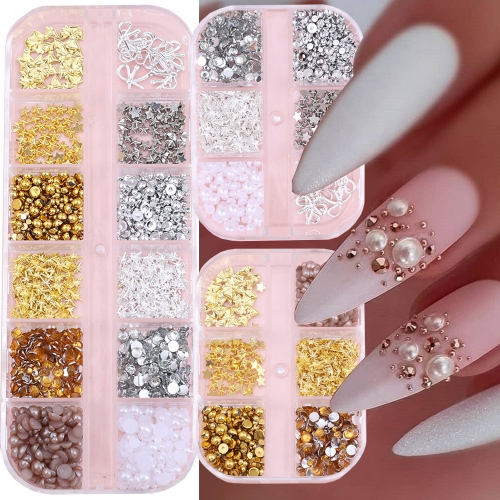 1box Metal Stars Nail Rivet Decoration 3D Gold Silvery Starlight Sparkle Jewelry Nail Charms Alloy Metallic Manicure Accessories