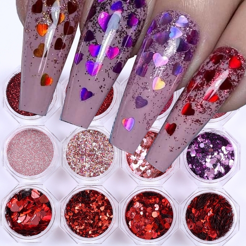 12jars/set Brown Gold Style Nail Glitter Mixed Hexagon Round Sequin Metallic Leaf Sparkly Gorgeous New Year Winter Decor Accessories