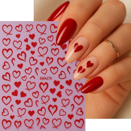 1pcs Bronzing Love Heart Nail Stickers Red Gold Silver Line Love Nail Decals DIY Adhesive Slider Valentine's Manicure Decoration