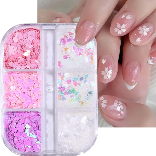 1box or 6jars/set Sakura Flower Petal Chip Nail Sequins Cherry Blossoms Glitter Stickers Spring Holographic Decor Flakes