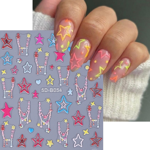 1pcs 5D Embossed Nail Art Decals Prints Irregular Stars Bowknots Nails Stickers Decorations For Manicure