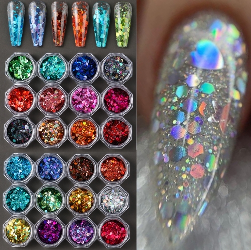12colors/set Nail Art Glitter Hexagon Sequins Decorations Flakes Colorful Chunky Color Laser Sequins For DIY Epoxy Resin