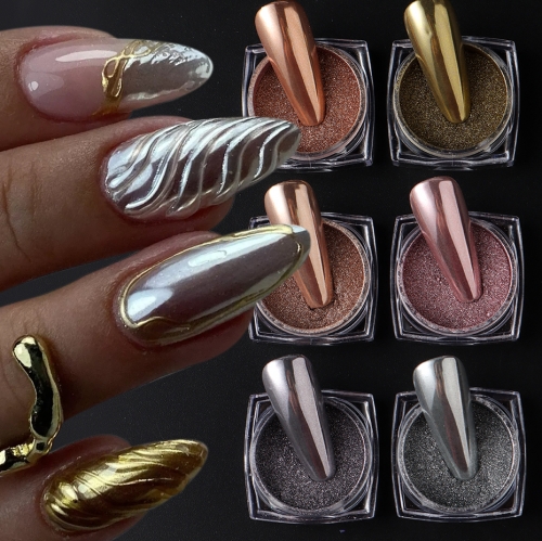 6jars/set Mirror Magic Nail Powder Set Mirror Color Dipping Powder Chrome Mirror Finish Vintage Design Metal Nail Decorations