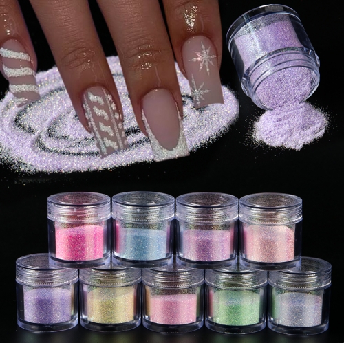 9colors/set Shimmer Sugar Nail Powder Iridescent Pigment Pink Blue Sand Nail Glitter Powder Nail Art Glittering Decorations Manicure