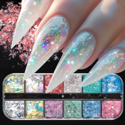 1box Iridescent Opal Nail Powder Aurora Holographic Chameleon Flakes Crystal Diamond Glitter Dust Sparkly Nail Foils