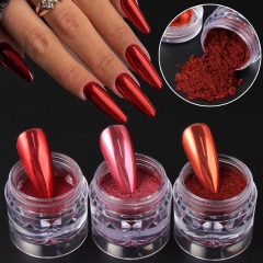 1jar Chrome Red Pink Nail Glitter Powder Magic Mirror Metallic Rubbing Pigment Flakes Dust New Year Valentine Nail Art Decor