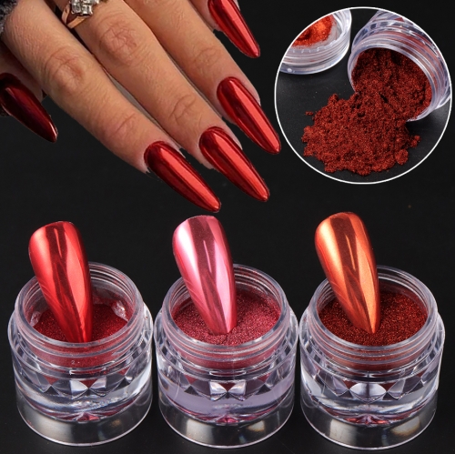 1jar Chrome Red Pink Nail Glitter Powder Magic Mirror Metallic Rubbing Pigment Flakes Dust New Year Valentine Nail Art Decor