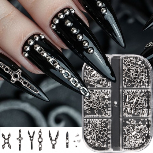1box Metallic Rivet Punk Nail Charm Silver/Black Cone Spike Studs Nail Art Jewels Alloy Mini Rivet Studs Nail Supplies