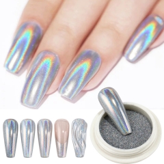 1jar Holographic Rainbow Chrome Nail Powder Laser Mirror Metallic Nail Art Glitter Pigment Flakes Shiny Rubbing Dust Decorations