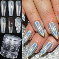 1jar Laser Silvery Holographic Effect Magic Mirror Nail Glitter Powder Rubbing Dust Super Shiny Dust Charms Manicure Decoration