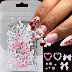1bag 3D Butterfly Bow Heart Jewelry Nail Charms Mini Flower Pearl Bowknot Nail Rhinestones Jewelry Gems Manicure Decoration