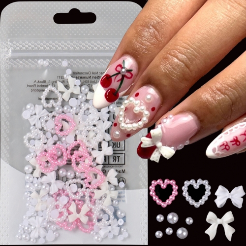 1bag 3D Butterfly Bow Heart Jewelry Nail Charms Mini Flower Pearl Bowknot Nail Rhinestones Jewelry Gems Manicure Decoration