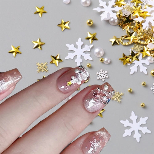 1 Bag Christmas Nail Art Charms Decoration Kit Snowflake Steel Ball Bow Patterns Ornaments Festive Holidays Nail Decorations