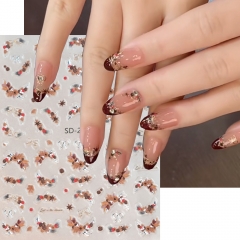 1pcs Pinecone Flower Ring Bow Nail Stickers Retro Bow Nail Decals with Diamond Nail Art Decoration Nail Accessories