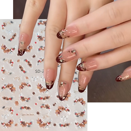 1pcs Pinecone Flower Ring Bow Nail Stickers Retro Bow Nail Decals with Diamond Nail Art Decoration Nail Accessories