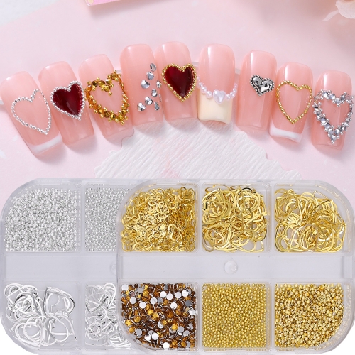 1box Silvery or Golden Metal Rivets Nail Ornaments Heart Steel Beads Nail Charms Jewelry For Manicure DIY Art Decorations