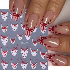 1pcs Valentine's Bowknot Nail Stickers French Bow Love Heart Design Nail Decals DIY Elegant Adhesive Slider Manicure Decoration