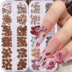 1box Leopard Print Tie Bow Nail Art Decoration Mixed 3D Cute Cartoon Bowknot Rhinestones French Design Manicures Accessories