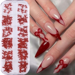 1box Bow Nail Art Decorations 3d Red Brown Bowknot Resin Charms Jewelry DIY Manicure Decoration Supplies Accessories