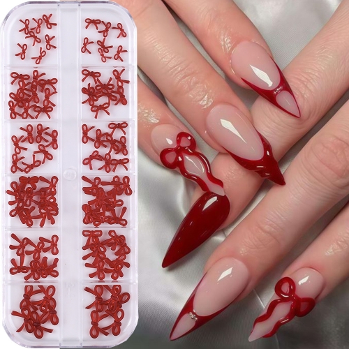 1box Bow Nail Art Decorations 3d Red Brown Bowknot Resin Charms Jewelry DIY Manicure Decoration Supplies Accessories