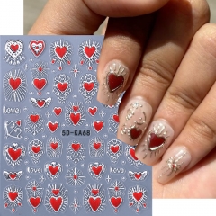 1pcs Red Heart Nail Art Stickers 5D Bronzing Silver Love Heart Shape Metal Totem Nail Decoration Slider Self-Adhesive Nail Decals