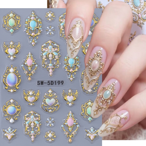 1pcs Luxury Golden Silvery Baroque Style Nail Embossed Stickers Metallic Retro Europe Pattern Nail Art Jewelry Decals Decoration
