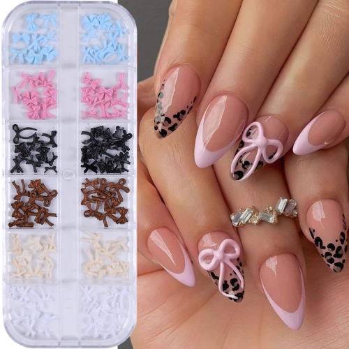 1box Multiple Colors Bowknots Nail Art Charms Mini Adorable Line Bows Ties Resin Nail Decorations For DIY