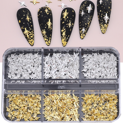 1box or 1jar  Gold Silver Starlight Nail Charms Sparkle Metal Alloy Stars Nail Rivet Studs Metallic Jewelry Manicure Accessories