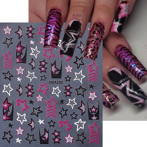 1pcs Gold Silver Hollow Star Nail Sticker Bronzing Simple Lines Star Style Slider For Nail Decals Wraps Manicure Decal