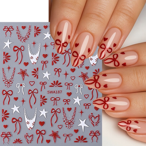1pcs Elegant French Bow Nail Stickers Love Heart Pentagonal Star Ribbon Self Adhesive Decals DIY Manicure Decoration
