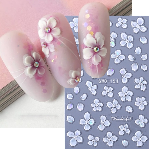 1pcs White Flower Sticker Nail Decals Shell Slice Effect Flower Nail Art Decorations Adhesive Nail Sliders Manicure Accessories