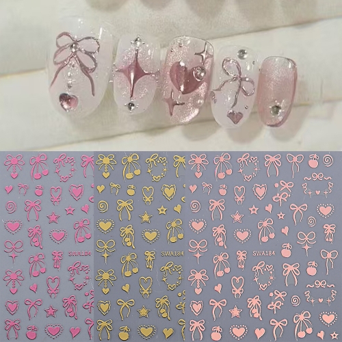 1pcs Sweet Nail Stickers Cute Star Heart Bow Colorful Nail Decals Sliders DIY Manicure Decoration Nail Art Accessories