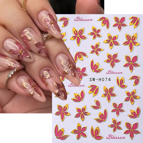 1pcs Retro Spring Flower Nail Stickers Leaf Nail Decals Slider DIY Elegant Manicure Decor Nail Art Accessories