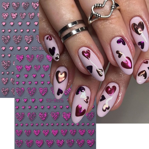1pcs 5D Retro Mini Heart-shaped Nail Art Stickers Valentine's Day  Bronzing Gold Silvery Nail Decorations Nail Decals