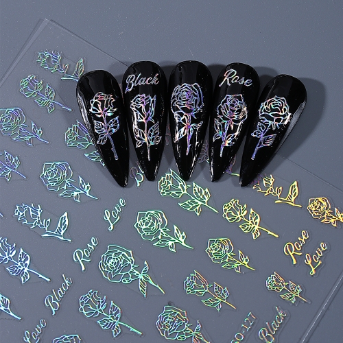 1pcs Laser Silvery Rose Butterfly Nail Sticker Nail Art Decal Self-adhesive Nail Art Accessories