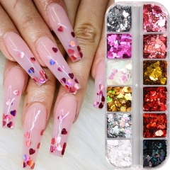 1box Sparkly Heart Nail Glitter Sequins Mixed Love Heart Holographic Mirror Flakes Cute Valentine Nail Decor Accessories