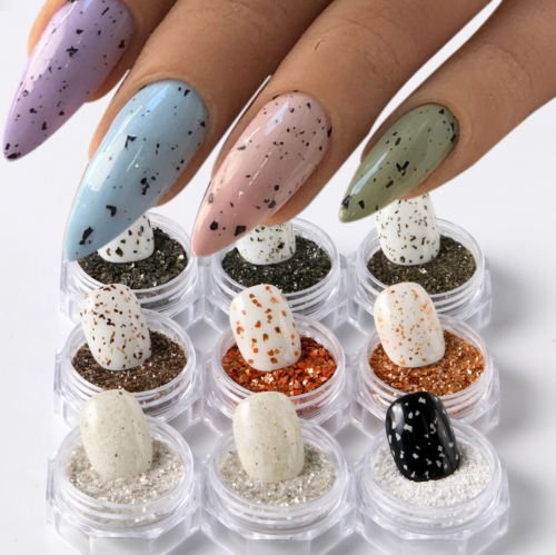 9colors/set Eggshell Nail Glitter Powder Quail Egg Irregular Laser Flakes Sequins Natural Ore Color Powder Nail Art Decoration Accessories