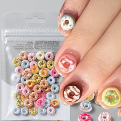50pcs/bag or 100pcs/bag Cute Cartoon Mini Donut Nail Art Charms Fresh Sweet Dessert Cookies Donuts DIY Nail Decoration Nail Durable Craft Accessories