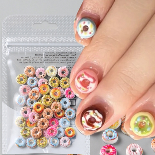50pcs/bag or 100pcs/bag Cute Cartoon Mini Donut Nail Art Charms Fresh Sweet Dessert Cookies Donuts DIY Nail Decoration Nail Durable Craft Accessories