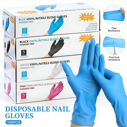 100pcs/box Disposable PVC Composite Nitrile Gloves Powder-Free Latex-Free Nail hold Disposable Gloves Suitable for Nail Cleaning Nail Tool