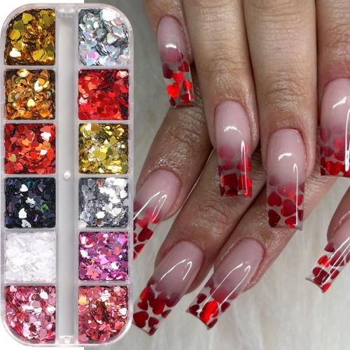 1box Holographic Heart Nail Art Sequins Laser Metallic Mirror Mixed Heart Glitter Flakes Valentine Manicure Decoration