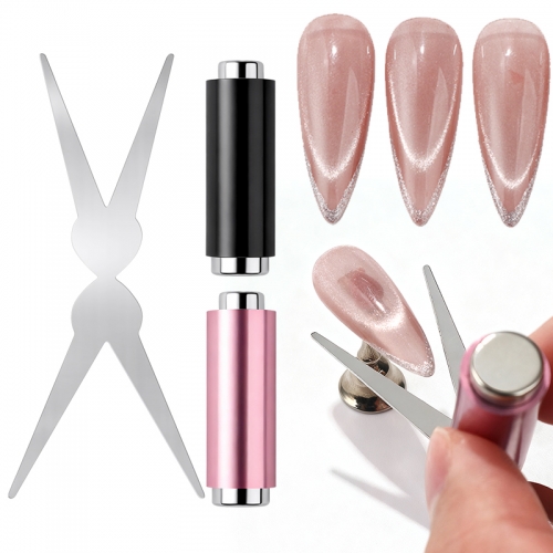 1set Double-head French Nail Art Magnet Set 3D Strong Cat Eye Magnet Nail Art Gel Polish DIY V-Shaped Effect Manicure Magnetic Tool