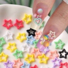 1bag Colorful Mini Hollow Star Nail Art Charms Resin 8mm Cute Star Heart Nail Decorations 3D Flat Bottom Matte Stars